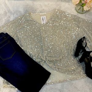 Champagne Sequin Knot Front Top